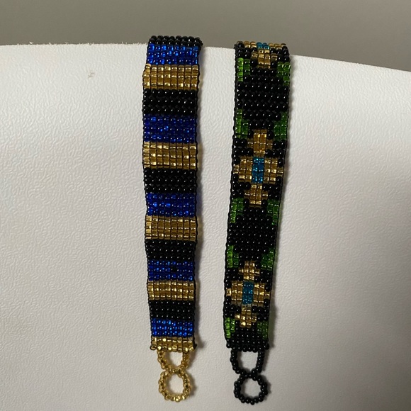 Black Gold and Green Seed Bead Bracelet ( Pair ) - Picture 7 of 7
